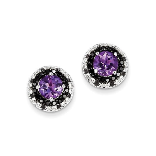 Sterling Silver Amethyst and Black Diamond Earrings