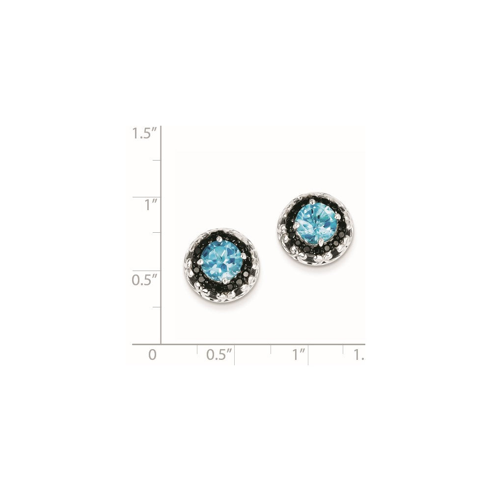 Sterling Silver Blue Topaz and Black Diamond Earrings