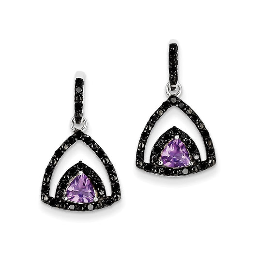 Sterling Silver Amethyst and Black Diamond Earrings