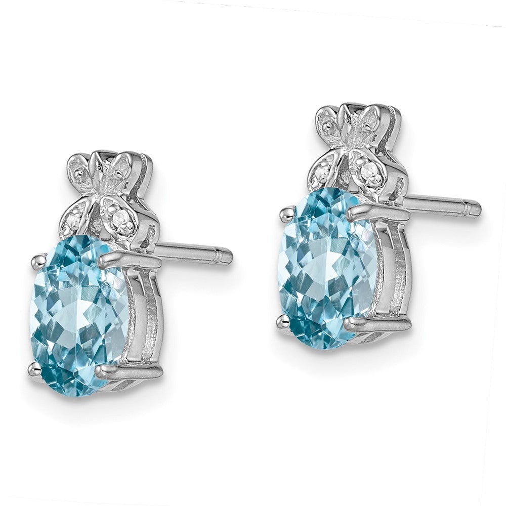 Sterling Silver Rhodium Plated Diamond & Lt Swiss Blue Topaz Earrings