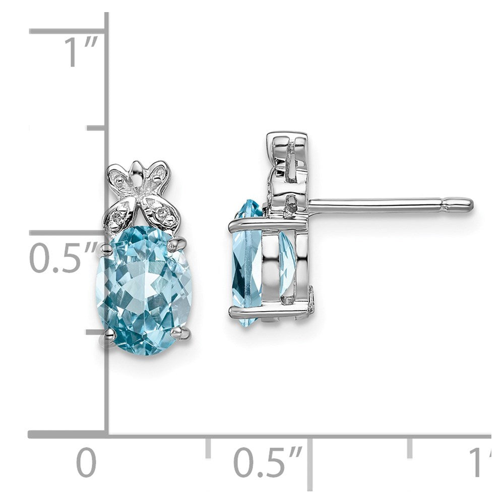 Sterling Silver Rhodium Plated Diamond & Lt Swiss Blue Topaz Earrings