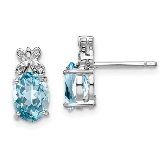 Sterling Silver Rhodium Plated Diamond & Lt Swiss Blue Topaz Earrings