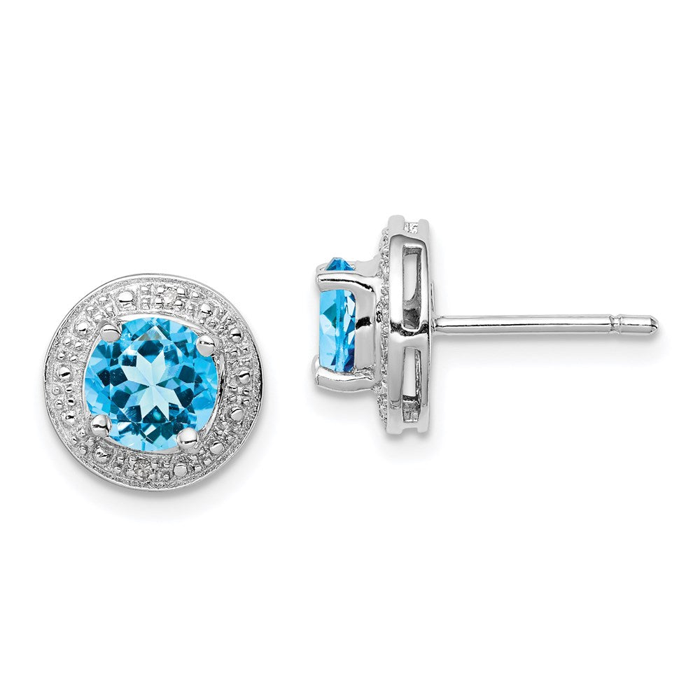 Sterling Silver Rhodium Plated Diamond and Blue Topaz Post Earrings