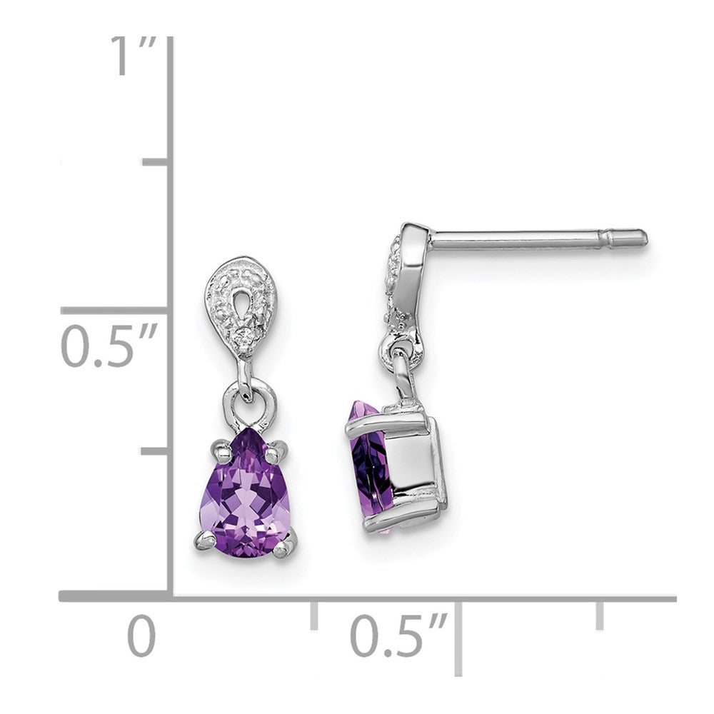 Sterling Silver Rhodium Plated Diamond and Amethyst Post Earrings