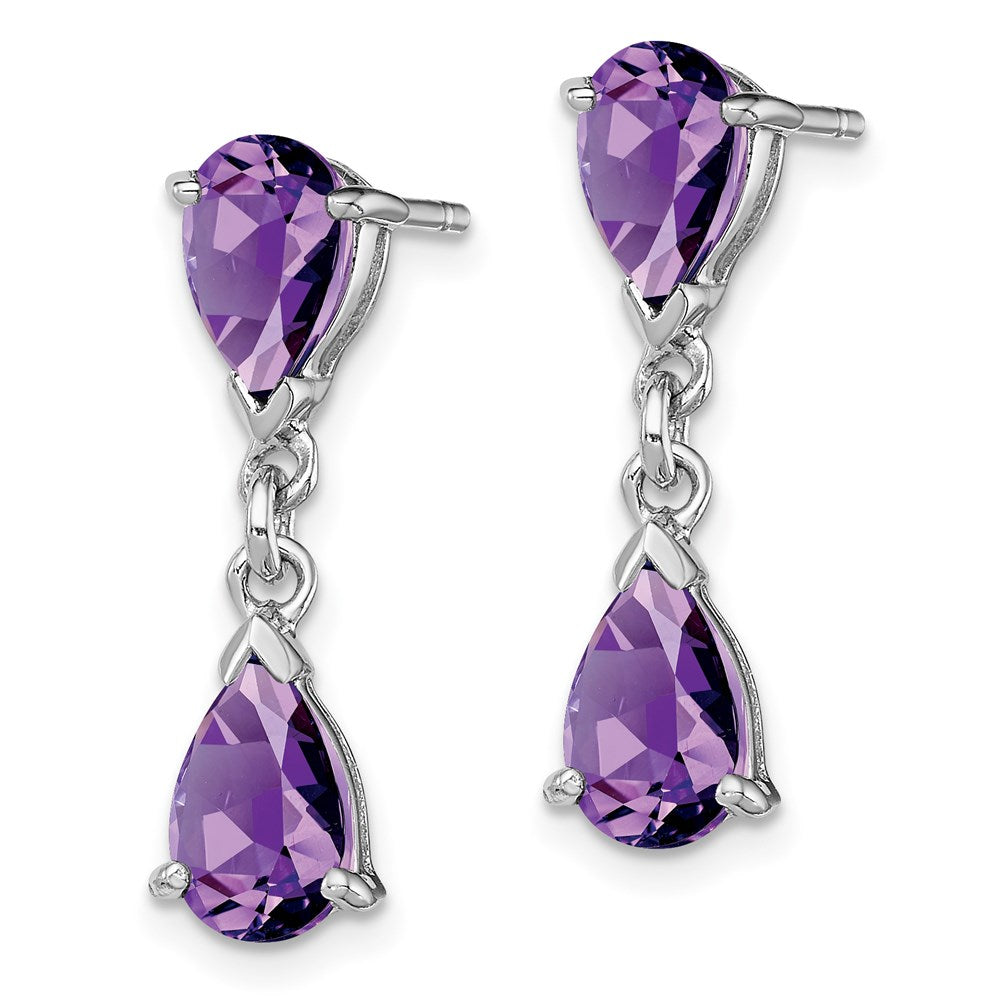 Sterling Silver Rhodium Plated Amethyst Post Dangle Earrings