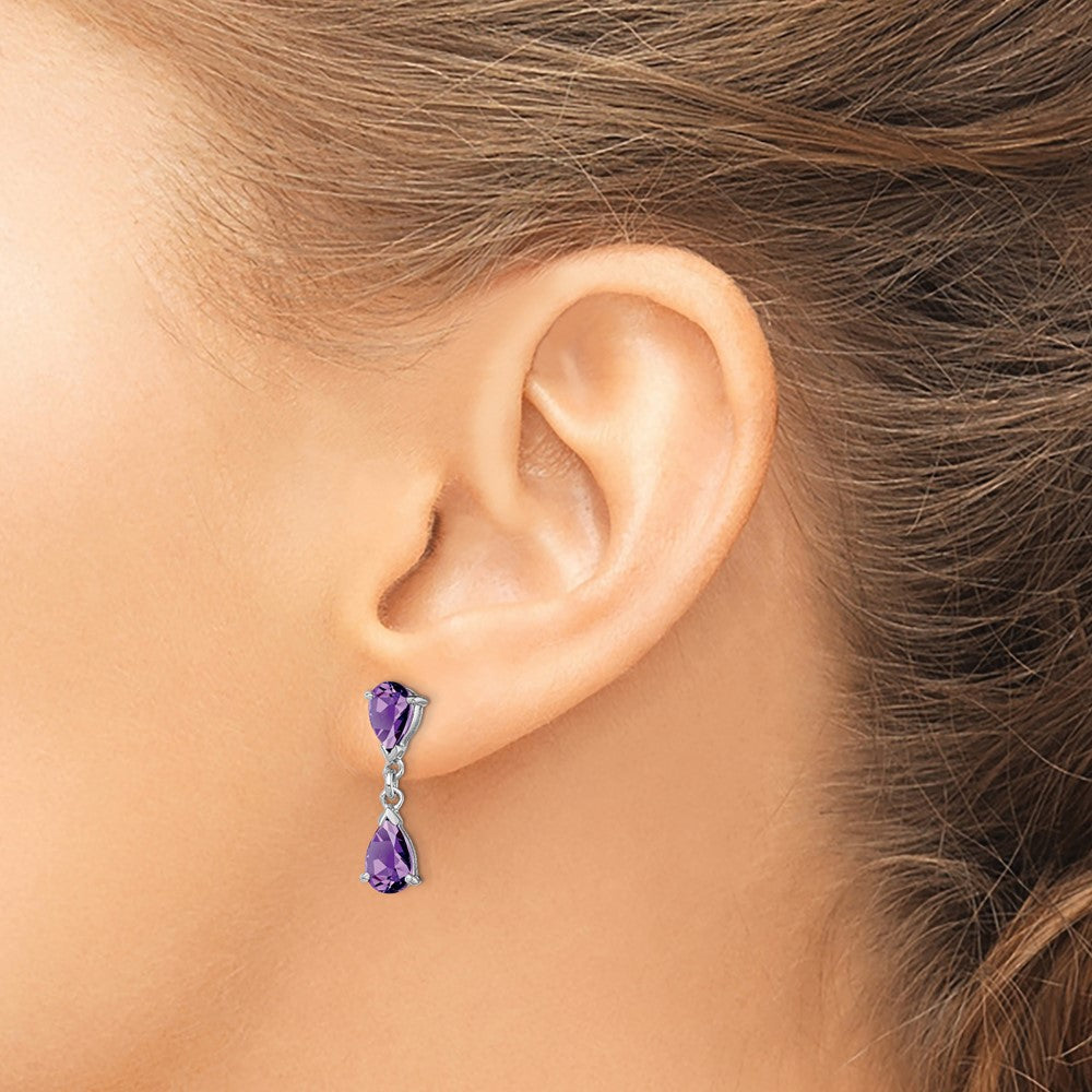 Sterling Silver Rhodium Plated Amethyst Post Dangle Earrings