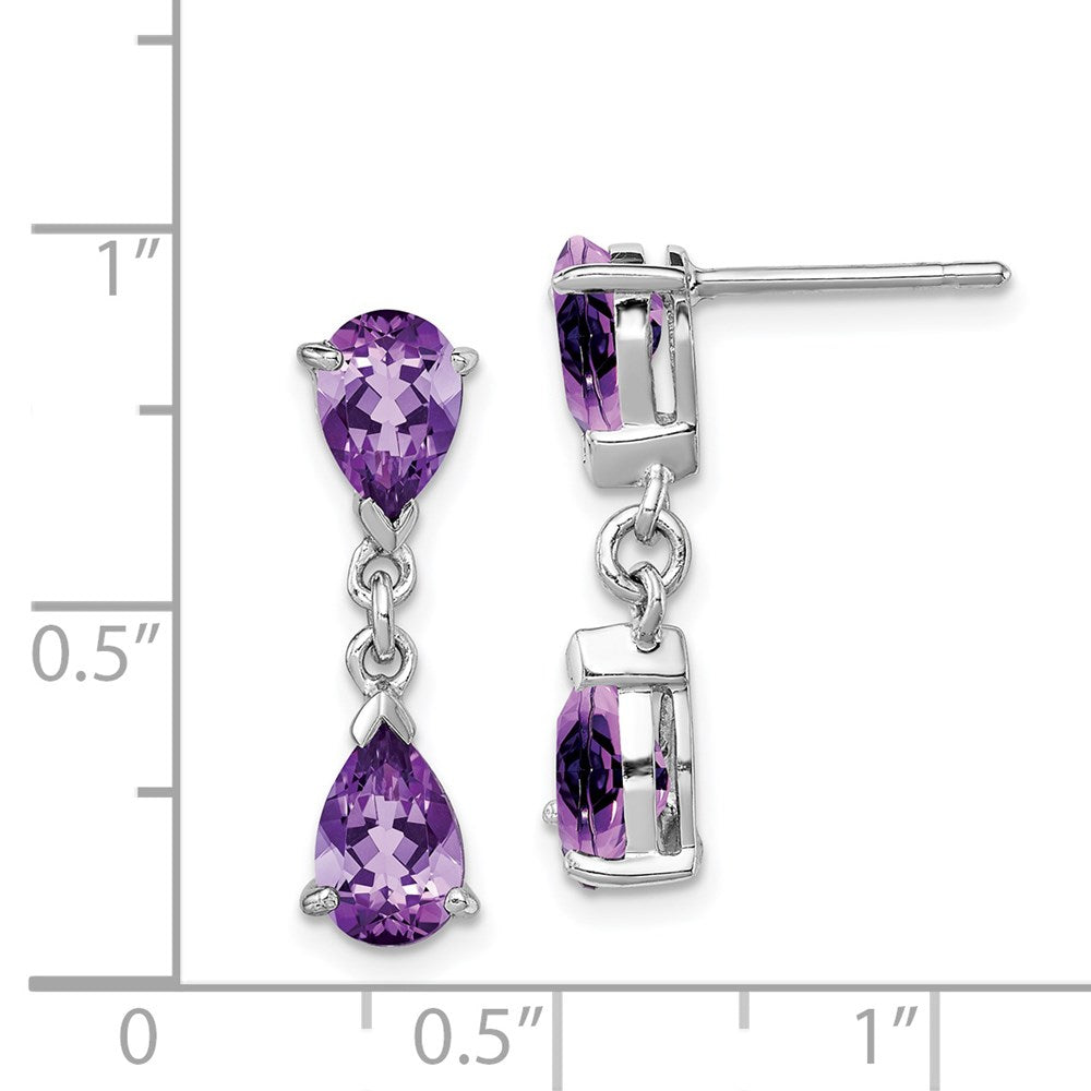 Sterling Silver Rhodium Plated Amethyst Post Dangle Earrings