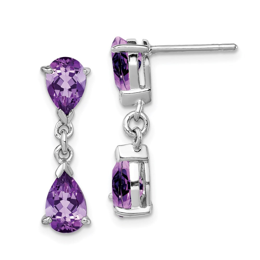 Sterling Silver Rhodium Plated Amethyst Post Dangle Earrings