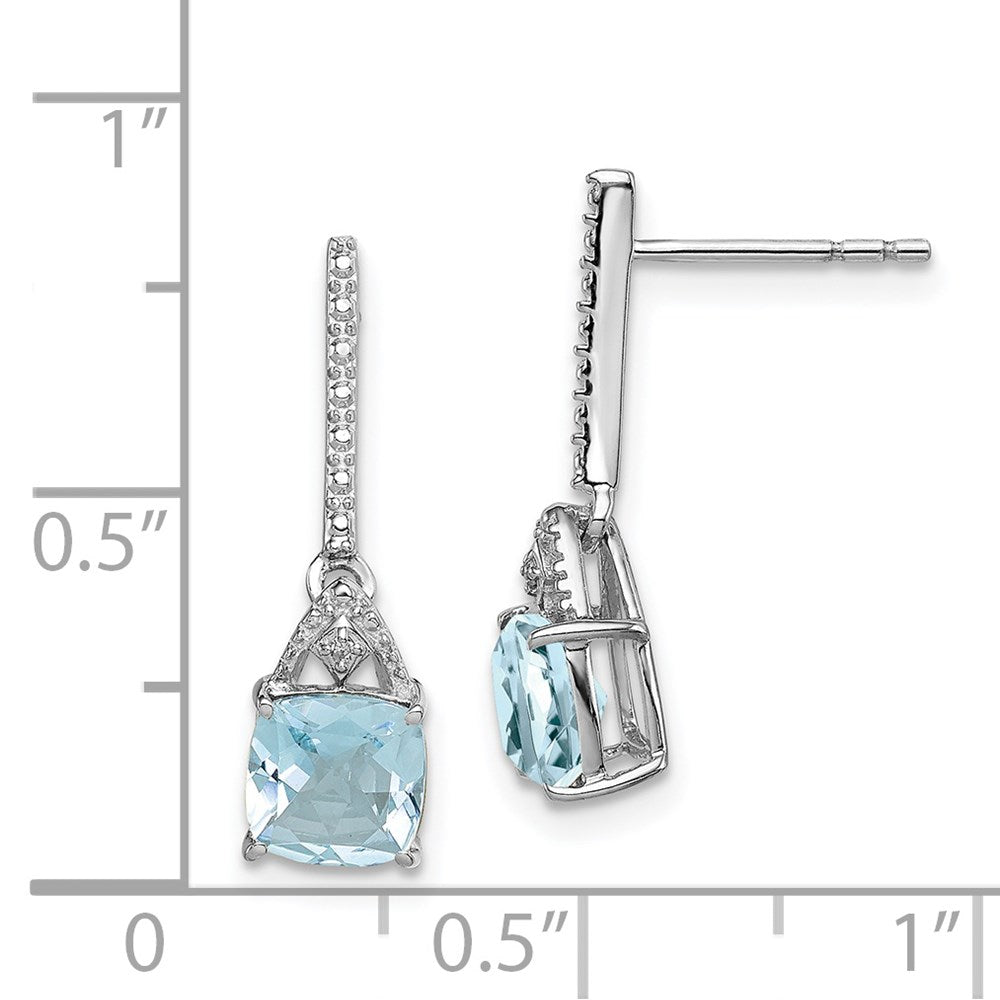 Sterling Silver Rhodium Plated Dia. Aquamarine Post Dangle Earrings