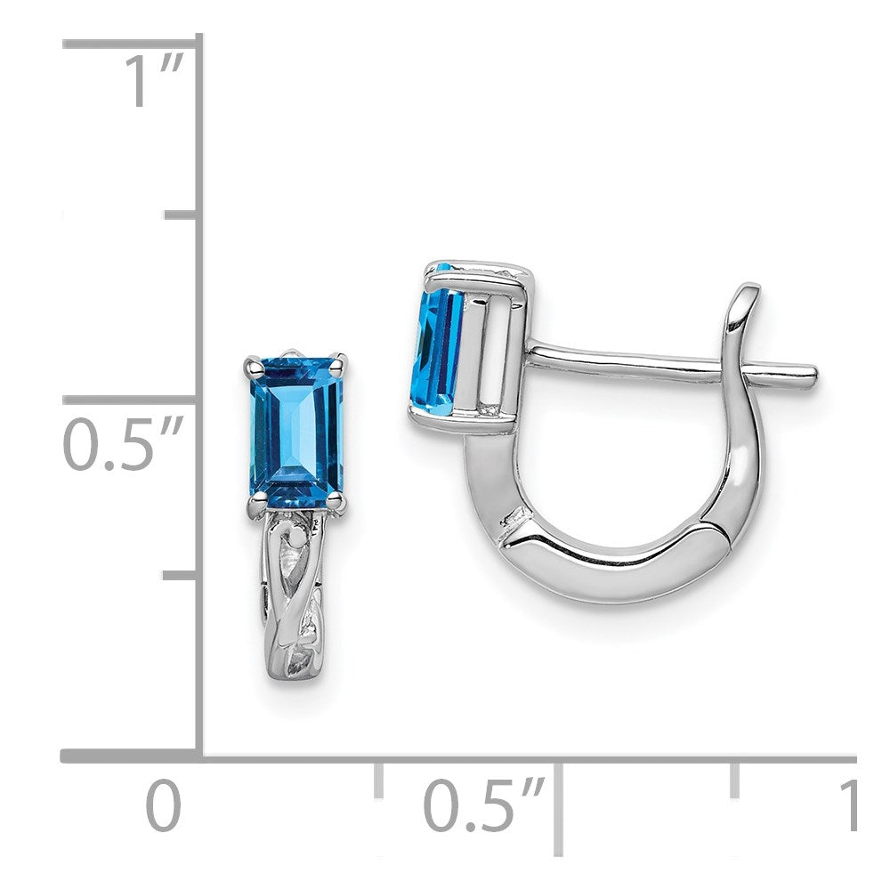 Sterling Silver Rhodium Plated Blue Topaz Hinged Hoop Earrings