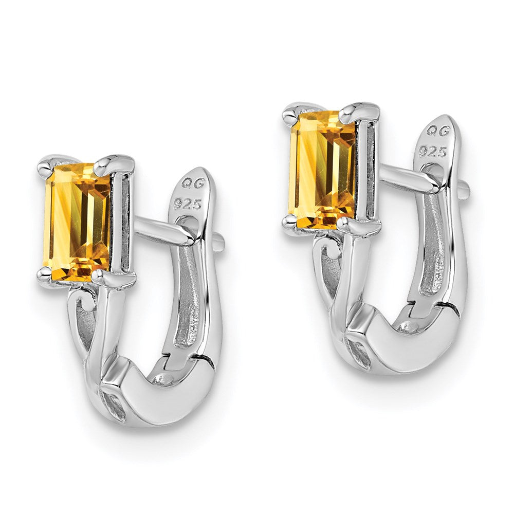 Sterling Silver Rhodium Plated Citrine Hinged Hoop Earrings