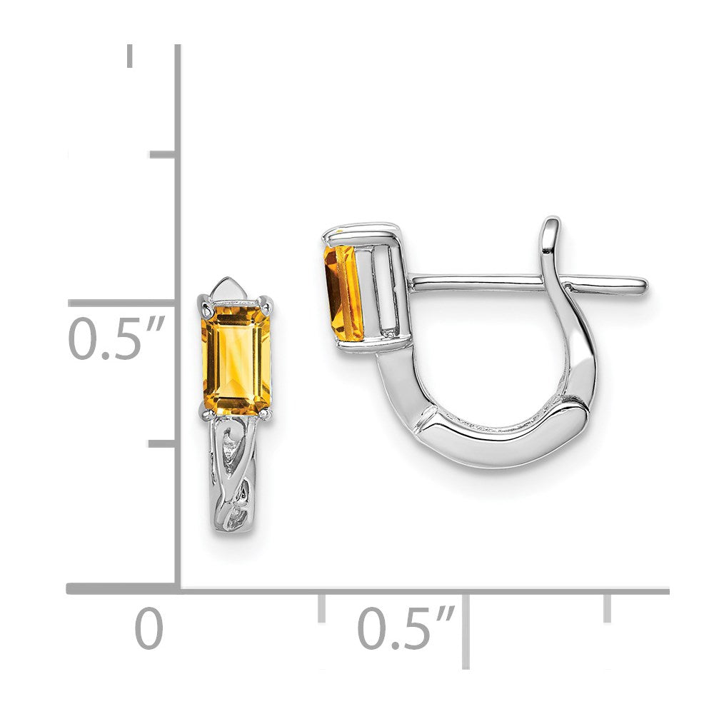 Sterling Silver Rhodium Plated Citrine Hinged Hoop Earrings