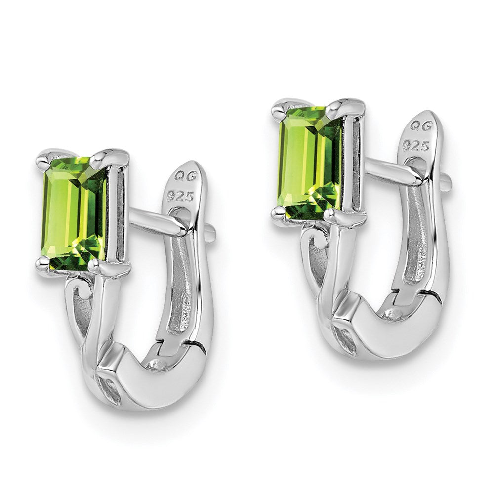 Sterling Silver Rhodium Plated Peridot Hinged Hoop Earrings