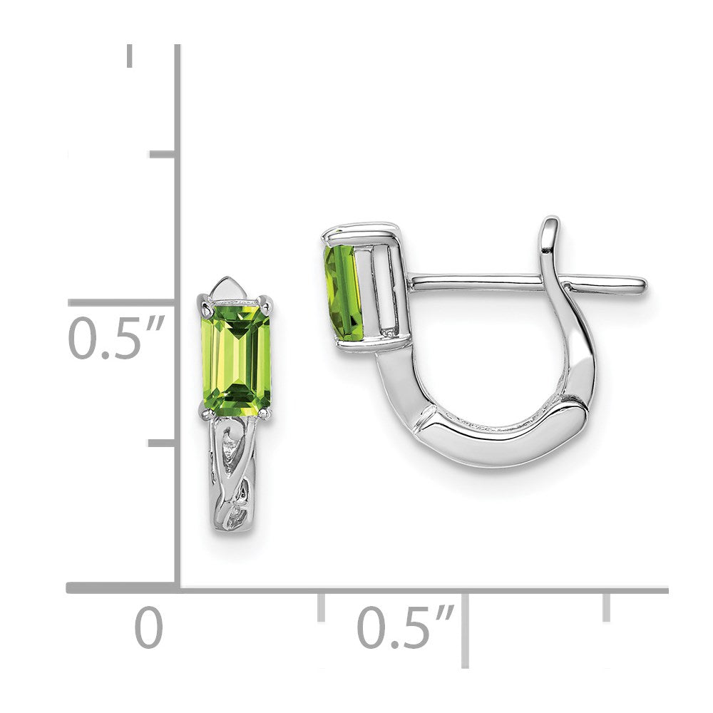 Sterling Silver Rhodium Plated Peridot Hinged Hoop Earrings