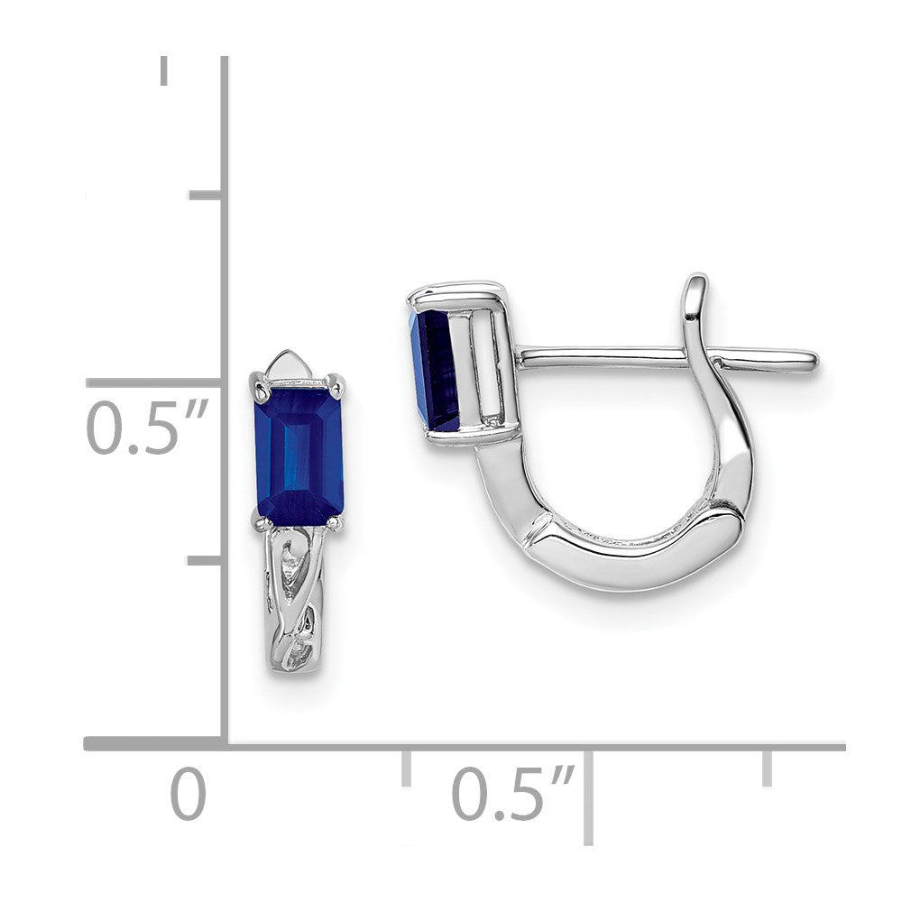 Sterling Silver Rhodium Plated Sapphire Hinged Hoop Earrings