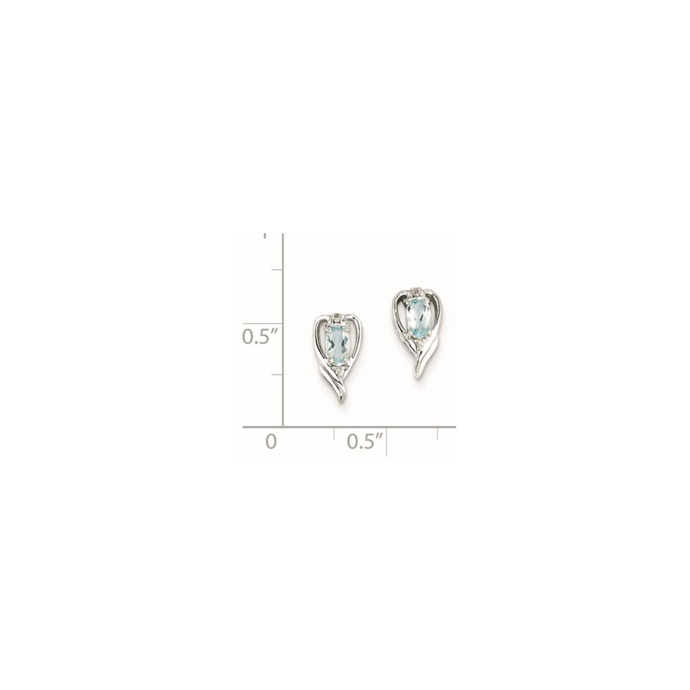 Sterling Silver Rhodium Plated Diamond & Sky Blue Topaz Post Earrings