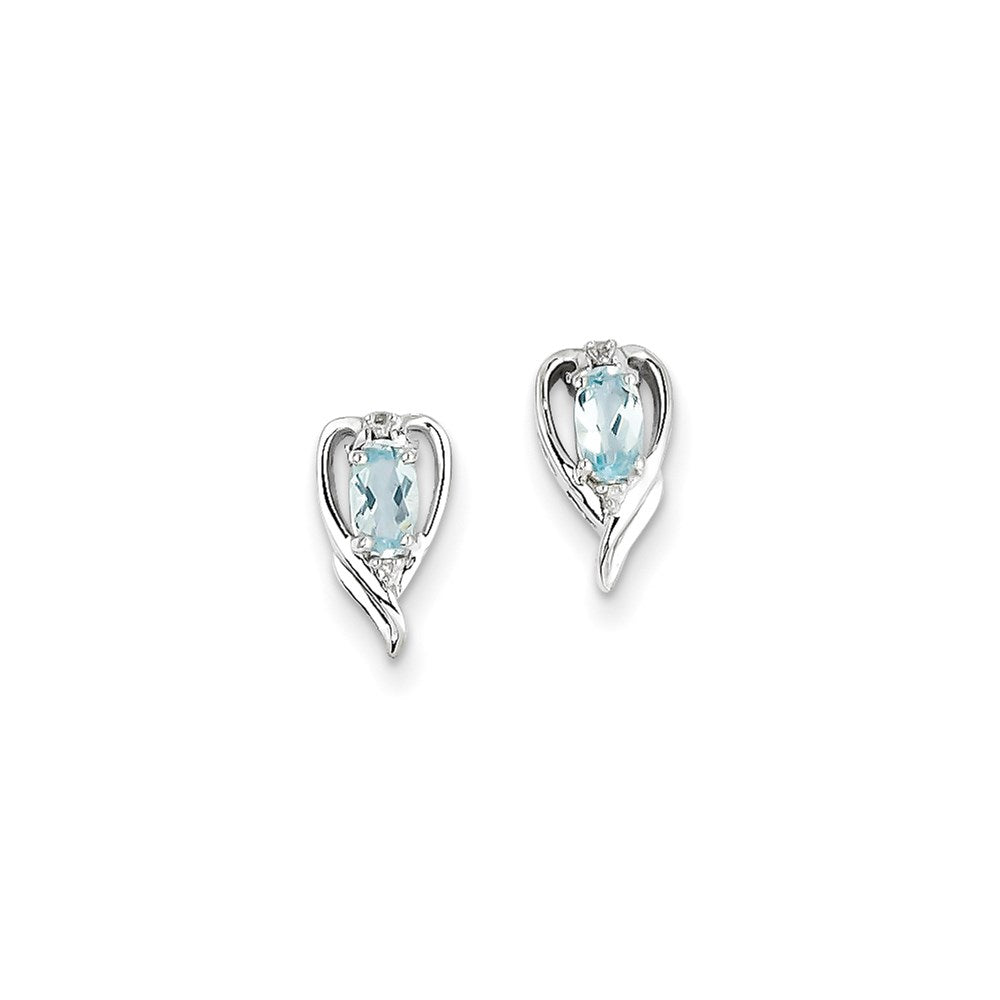 Sterling Silver Rhodium Plated Diamond & Sky Blue Topaz Post Earrings