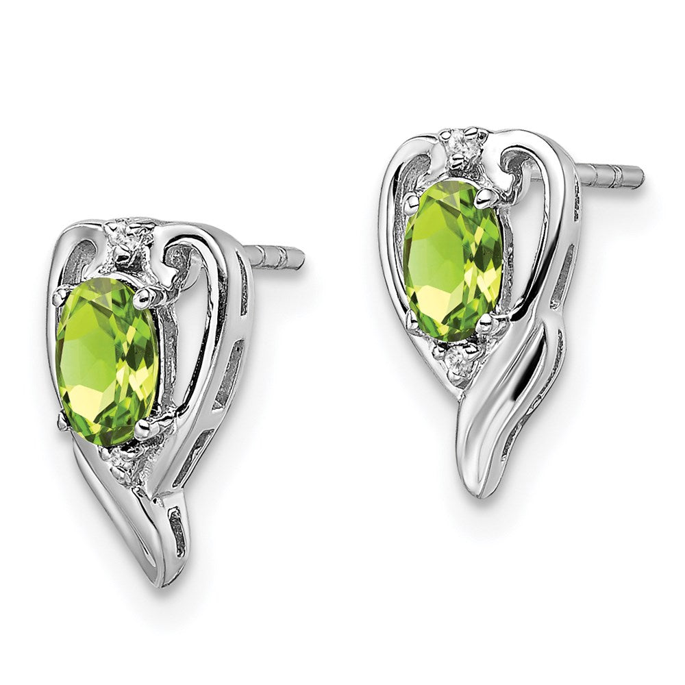 Sterling Silver Rhodium Plated Diamond & Peridot Post Earrings