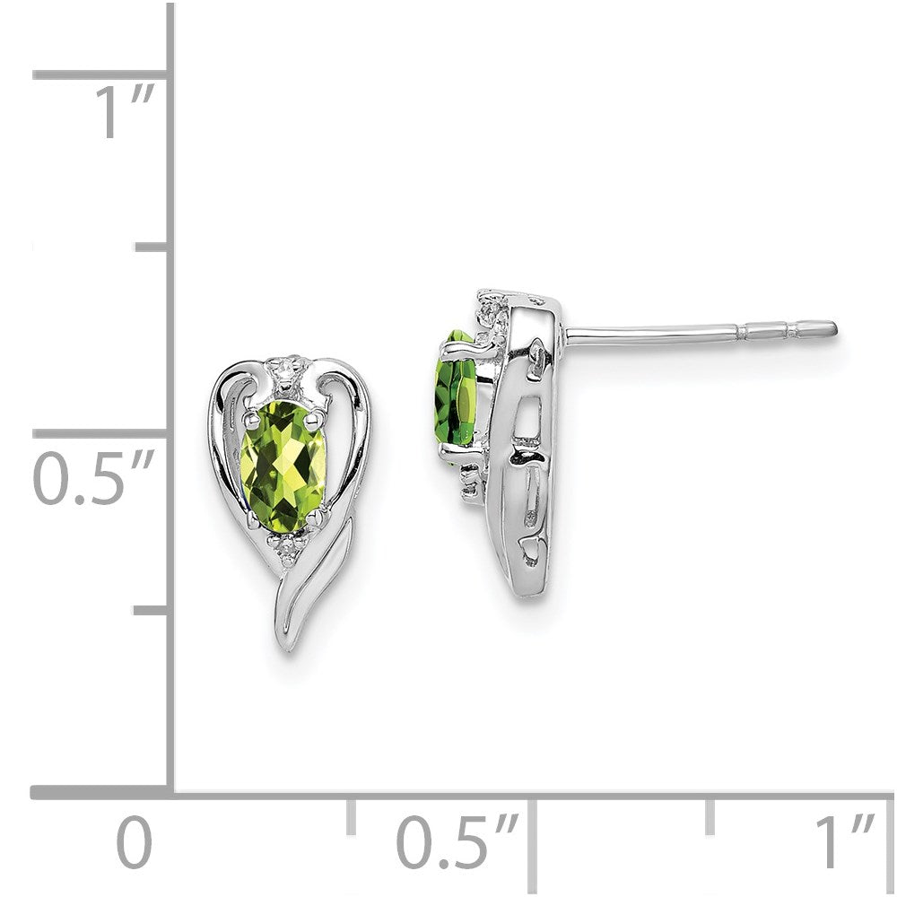 Sterling Silver Rhodium Plated Diamond & Peridot Post Earrings