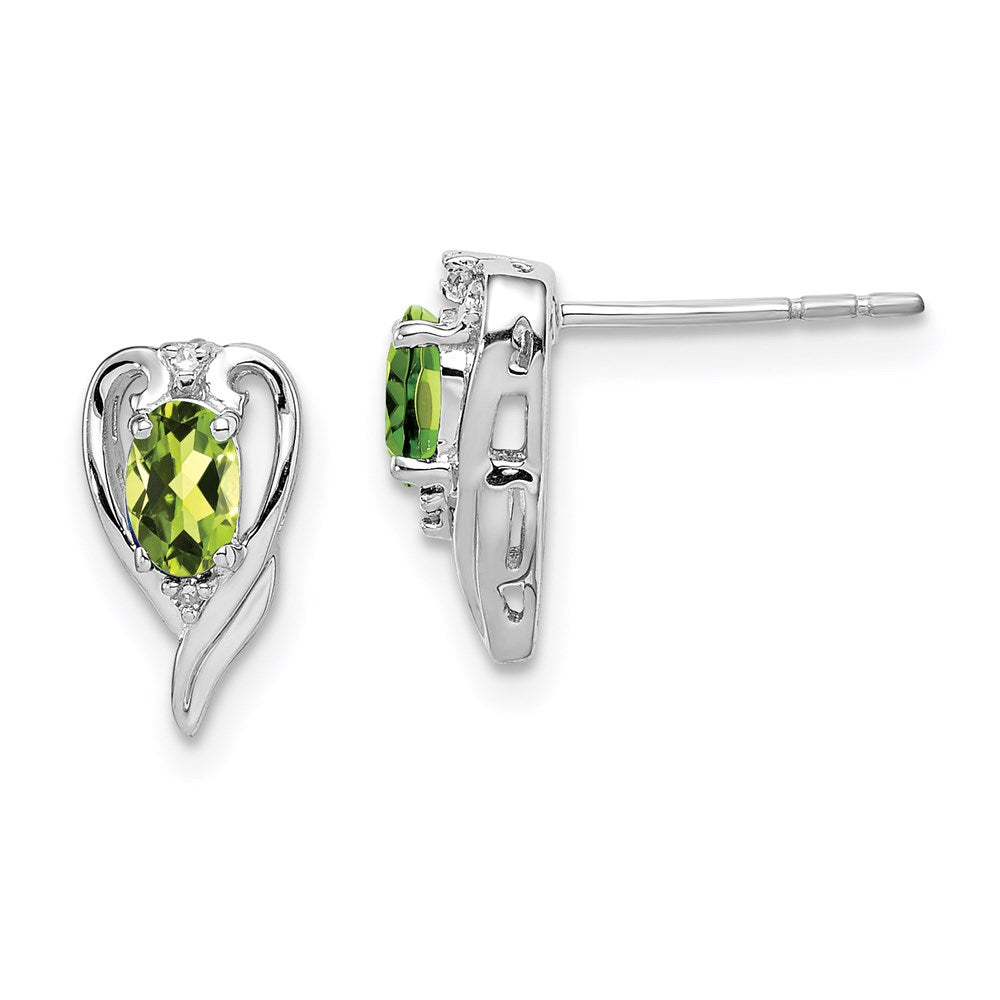 Sterling Silver Rhodium Plated Diamond & Peridot Post Earrings