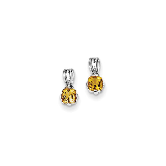 Sterling Silver Rhodium Plated Diamond Citrine Post Earrings