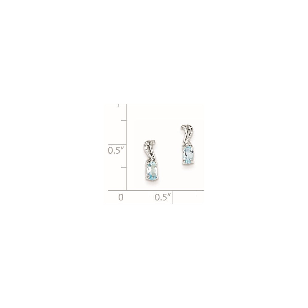 Sterling Silver Rhodium Plated Diamond & Sky Blue Topaz Oval Earrings