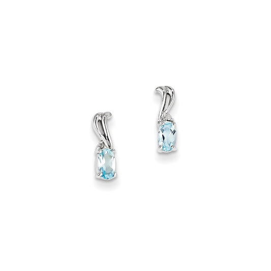 Sterling Silver Rhodium Plated Diamond & Sky Blue Topaz Oval Earrings