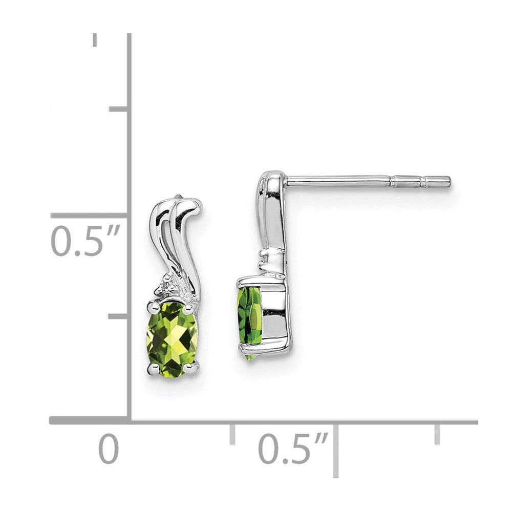 Sterling Silver Rhodium Plated Diamond & Peridot Oval Post Earrings