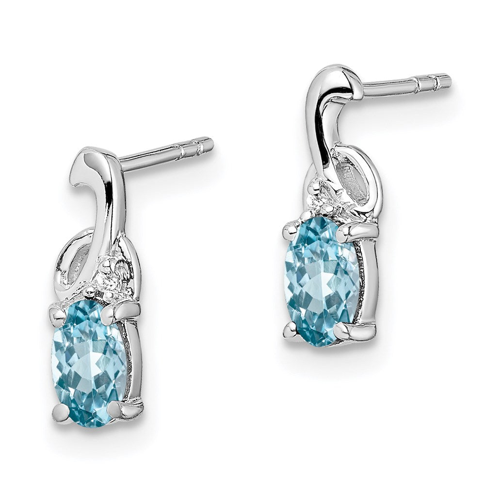 Sterling Silver Rhodium Plated Diamond Sky Blue Topaz Oval Post Earrings