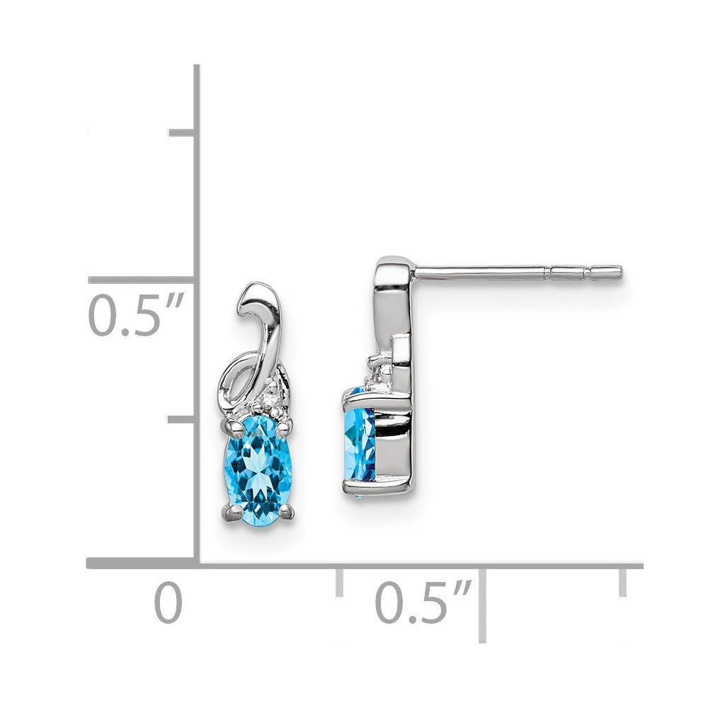 Sterling Silver Rhodium Plated Diamond Sky Blue Topaz Oval Post Earrings