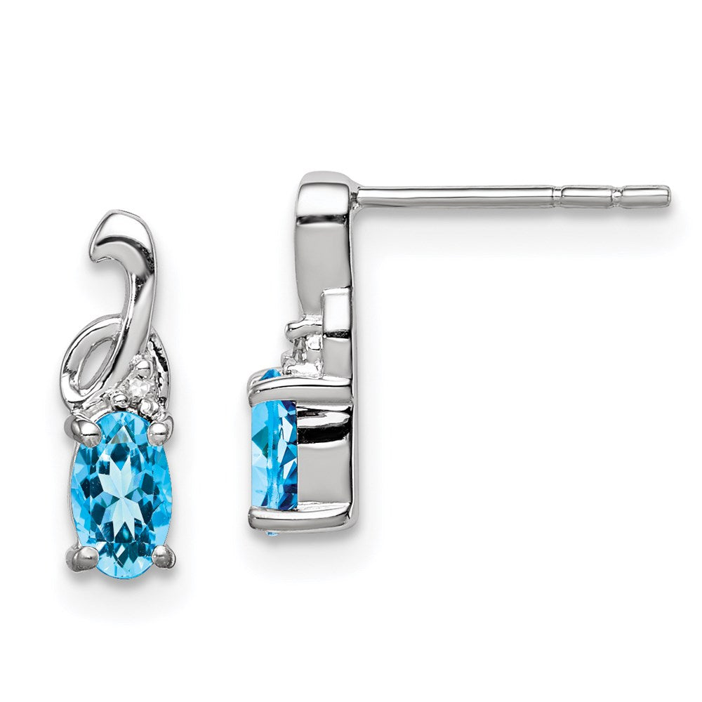 Sterling Silver Rhodium Plated Diamond Sky Blue Topaz Oval Post Earrings