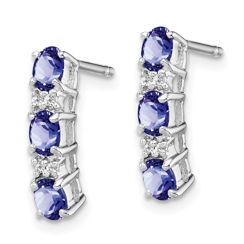 Sterling Silver Rhodium-plated Tanzanite & Diamond Earrings