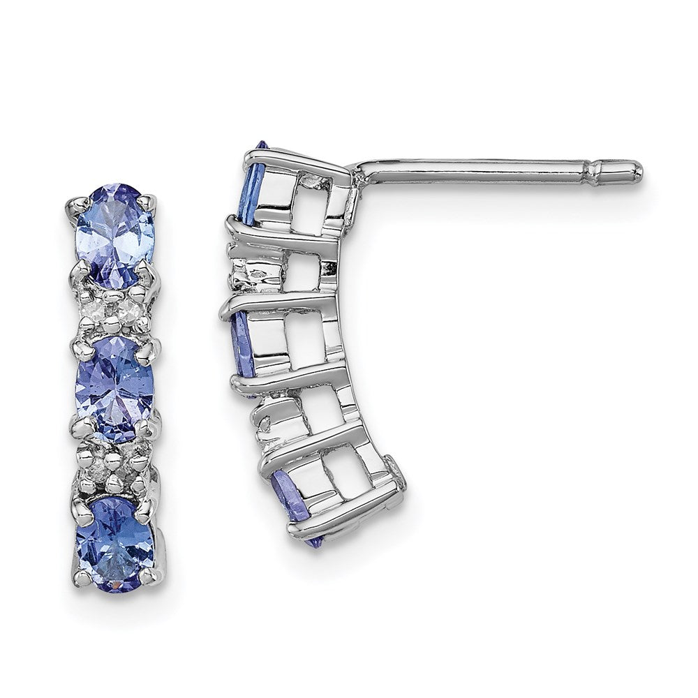 Sterling Silver Rhodium-plated Tanzanite & Diamond Earrings