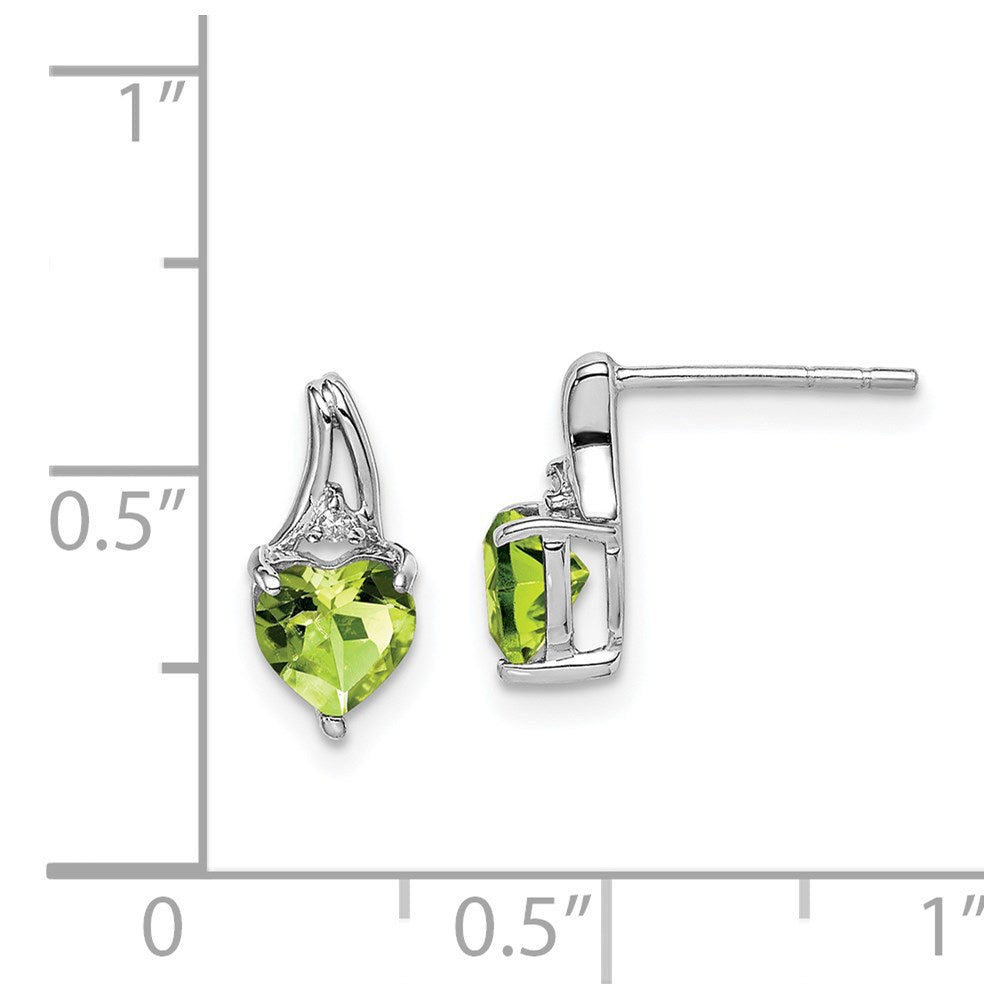 Sterling Silver Rhodium Plated Diamond Peridot Heart Post Earrings