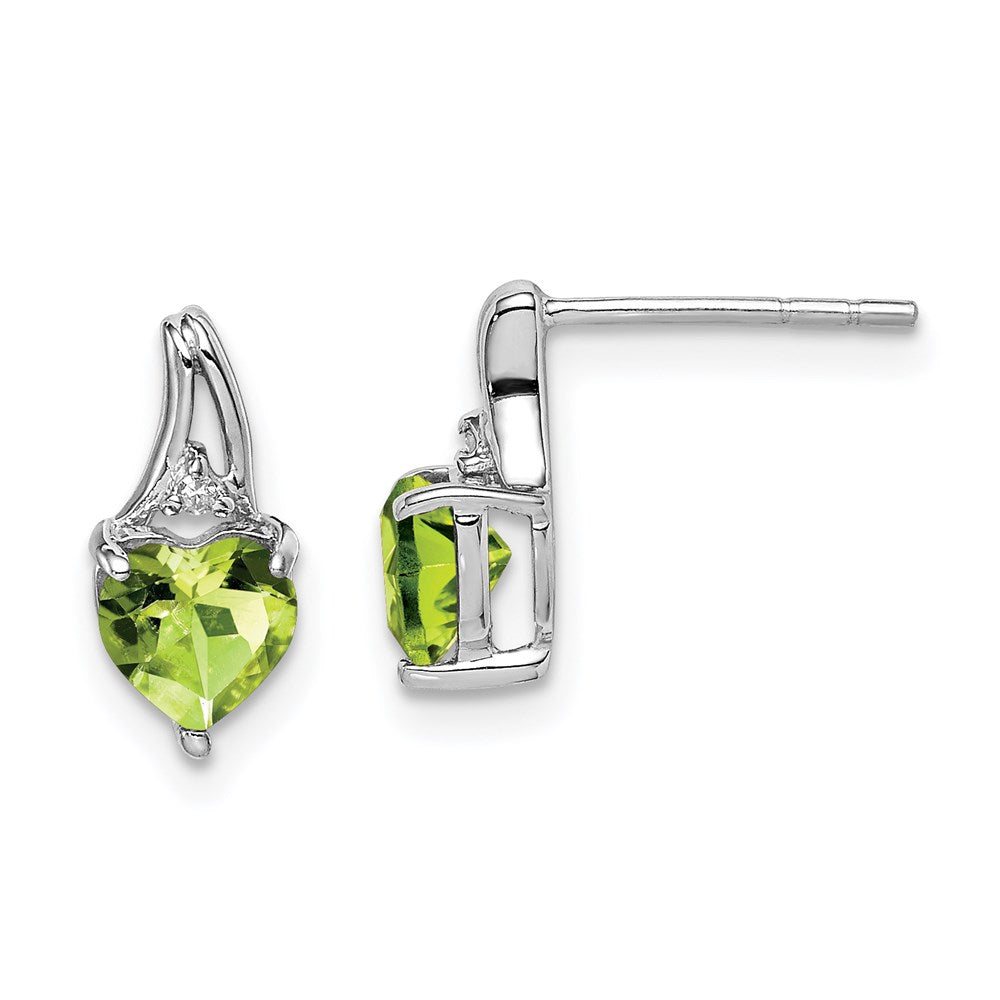 Sterling Silver Rhodium Plated Diamond Peridot Heart Post Earrings