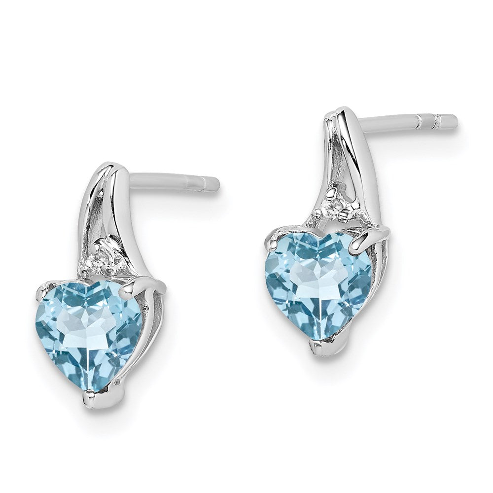 Sterling Silver Rhodium Plated Diamond Sky Blue Topaz Heart Earrings