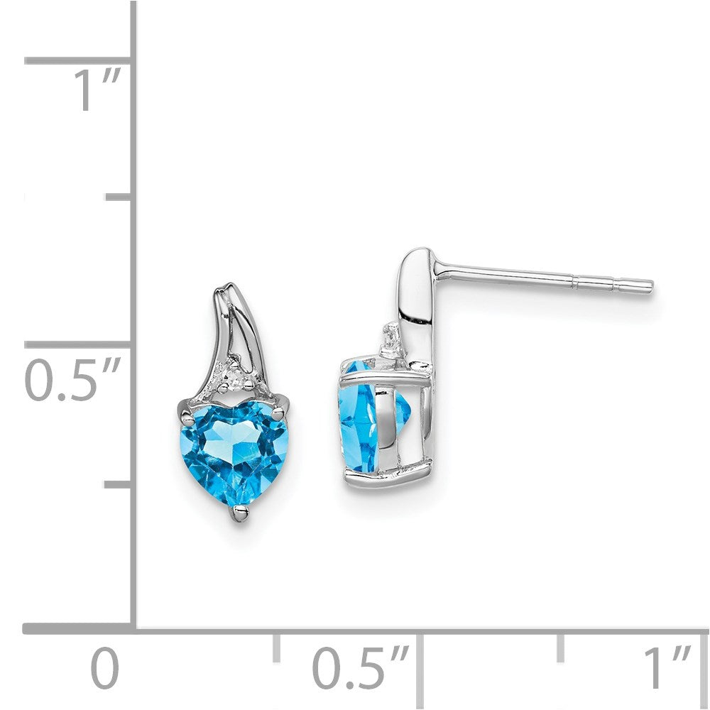 Sterling Silver Rhodium Plated Diamond Sky Blue Topaz Heart Earrings