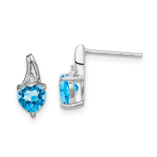 Sterling Silver Rhodium Plated Diamond Sky Blue Topaz Heart Earrings