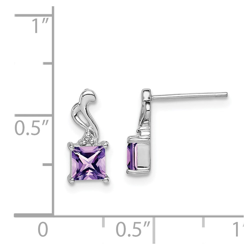 Sterling Silver Rhodium Plated Dia. Amethyst Square Post Earrings