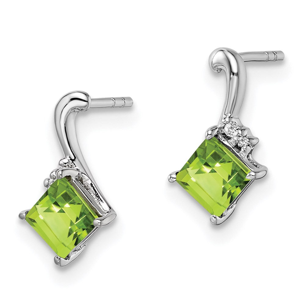 Sterling Silver Rhodium Plated Diamond & Peridot Square Post Earrings