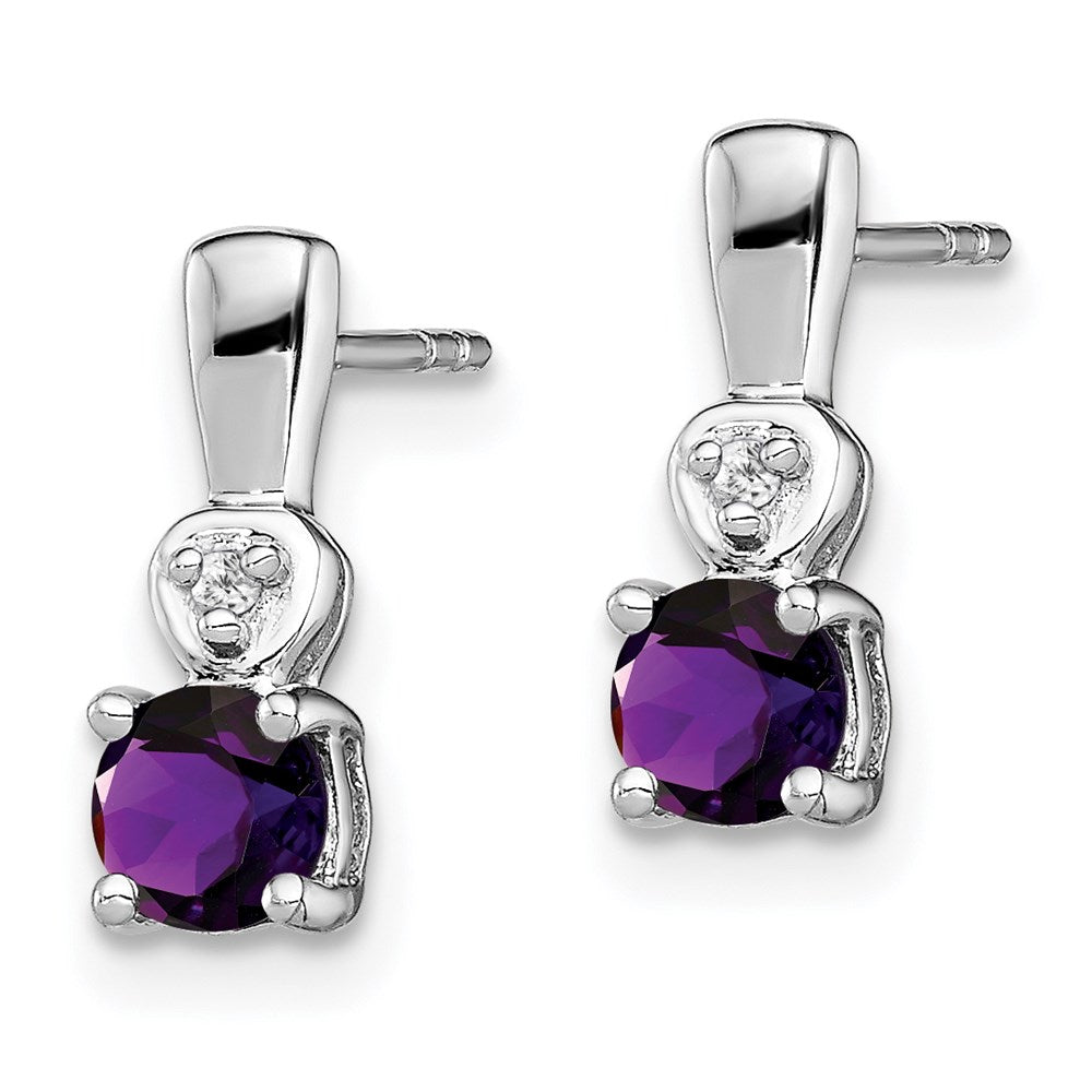 Sterling Silver Rhodium Plated Diamond & Amethyst Post Earrings