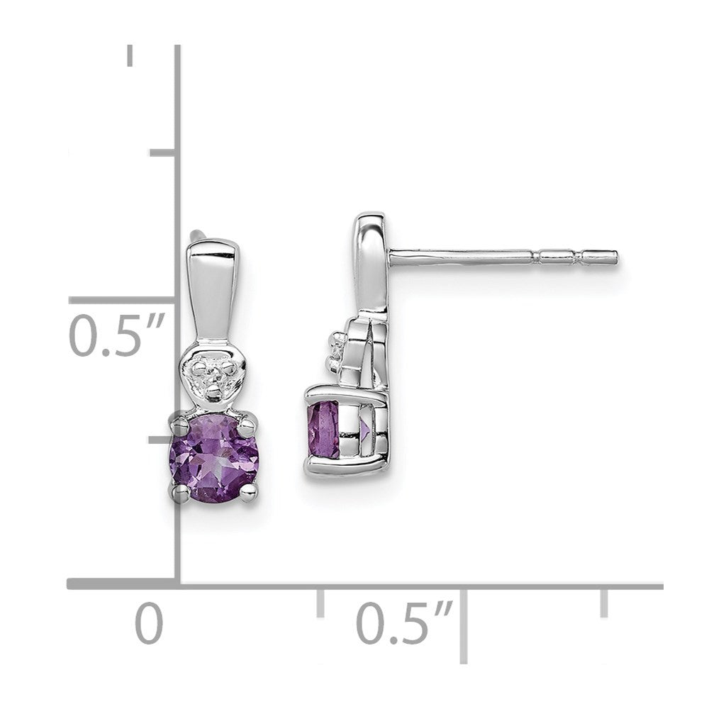 Sterling Silver Rhodium Plated Diamond & Amethyst Post Earrings