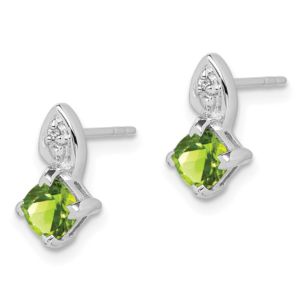 Sterling Silver Rhodium Plated Diamond Peridot Post Earrings