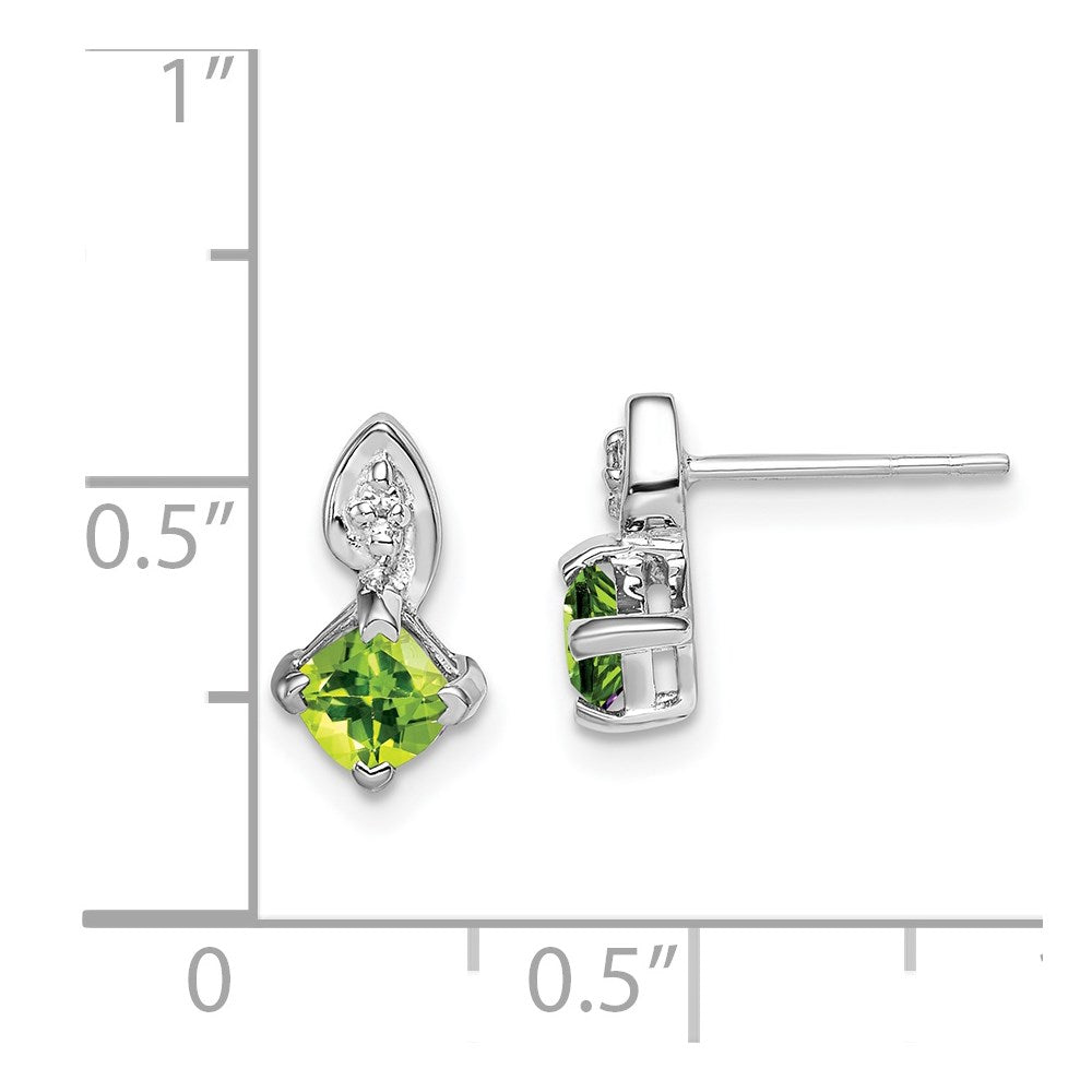 Sterling Silver Rhodium Plated Diamond Peridot Post Earrings