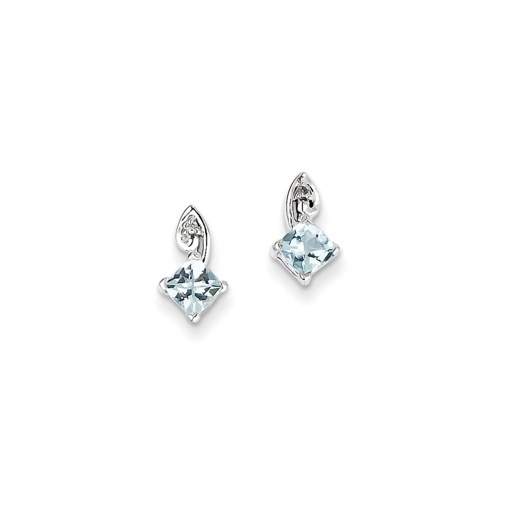 Sterling Silver Rhodium Plated Diamond Sky Blue Topaz Post Earrings