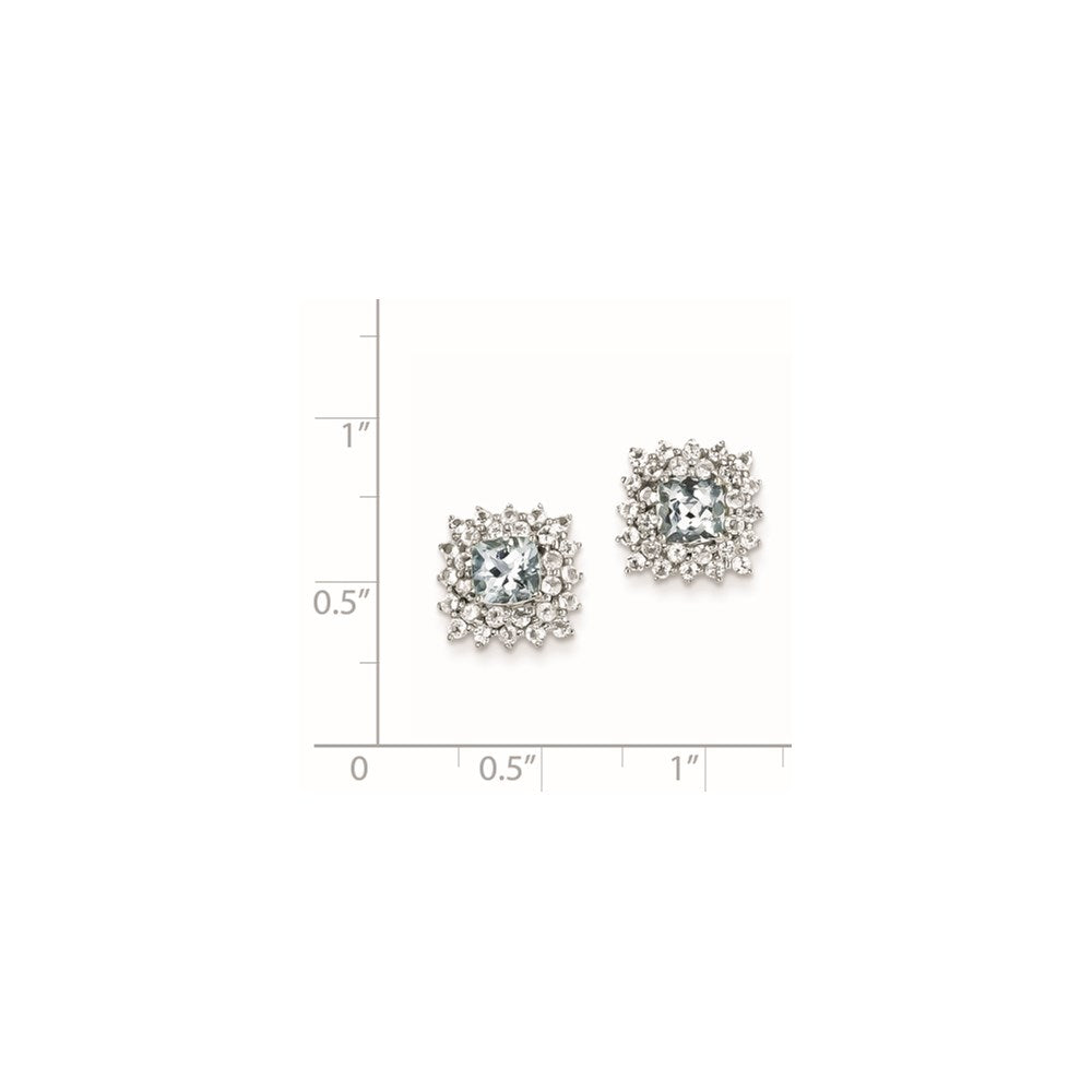 Sterling Silver Rhodium Plated White Topaz & Aquamarine Earrings