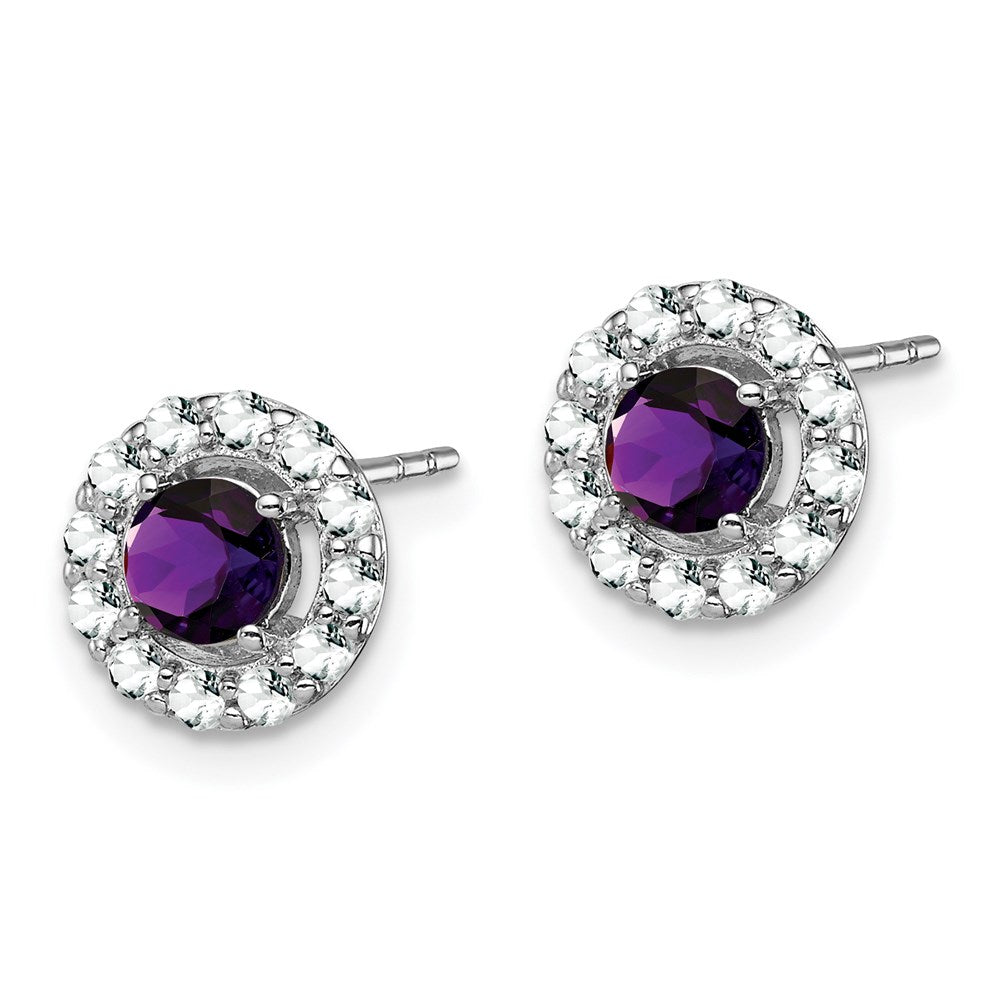 Sterling Silver Rhodium Plated White Topaz and Amethyst Earrings