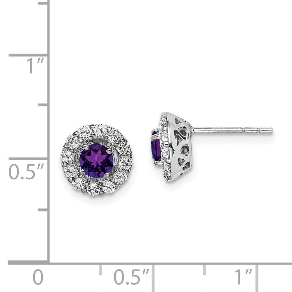 Sterling Silver Rhodium Plated White Topaz and Amethyst Earrings