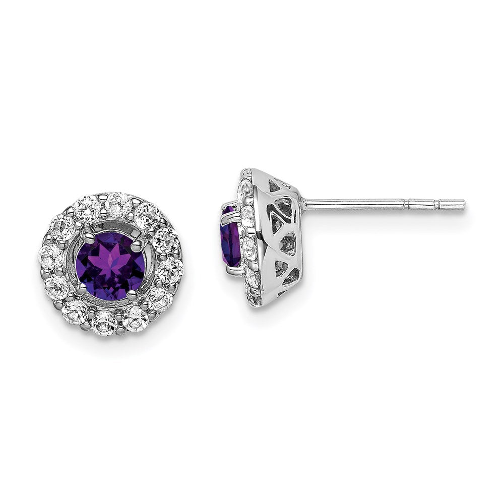 Sterling Silver Rhodium Plated White Topaz and Amethyst Earrings