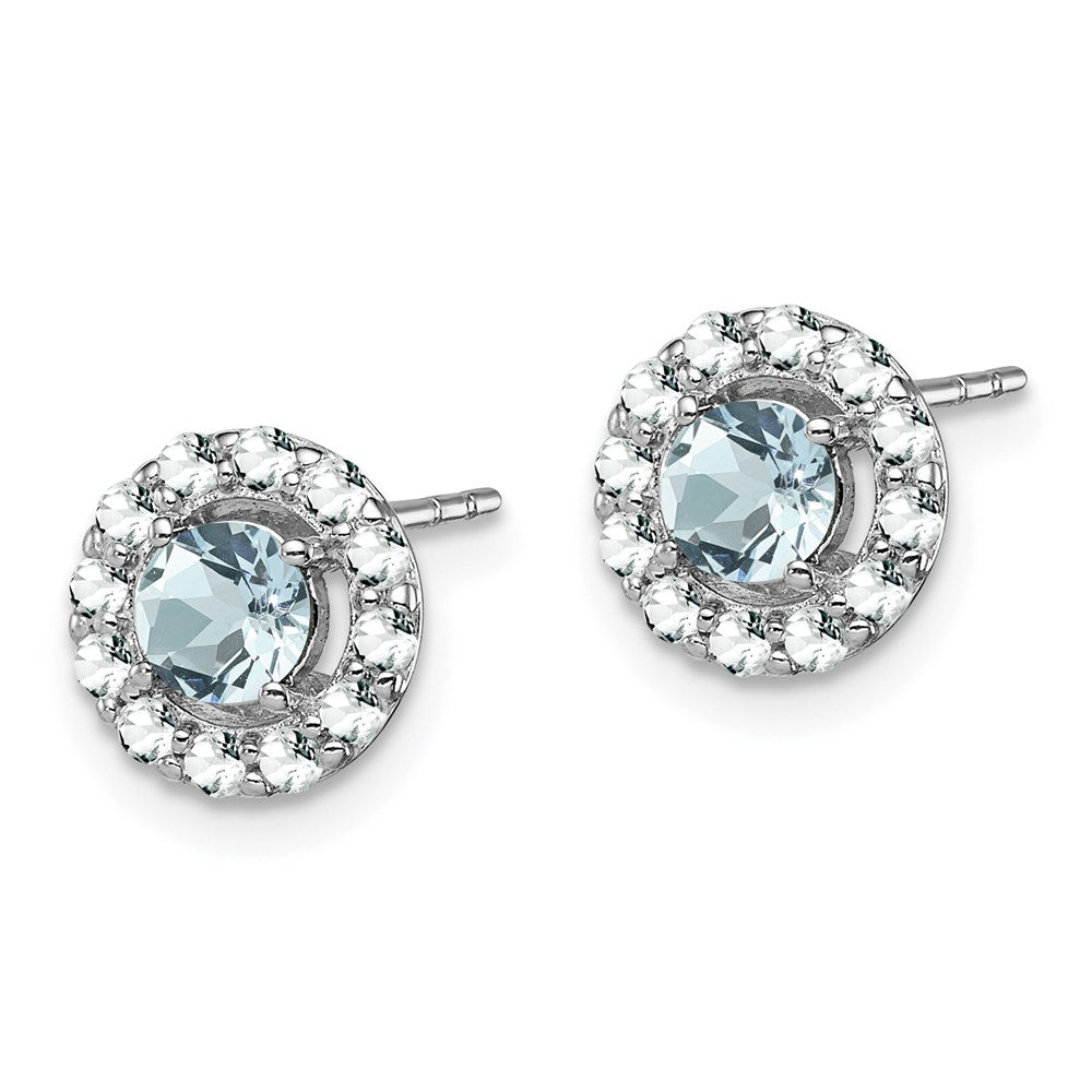 Sterling Silver Rhodium Plated White Topaz & Aquamarine Earrings